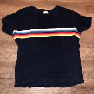 Brandy Navy Tee with Rainbow Stripe
